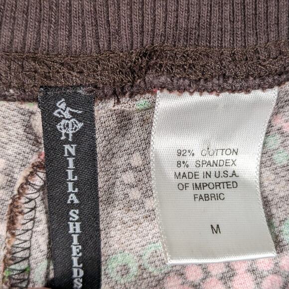 Nilla Shields Pants M Womens Boho Paisley Fleece Lounge Flare USA Cotton Spandex - Picture 4 of 4